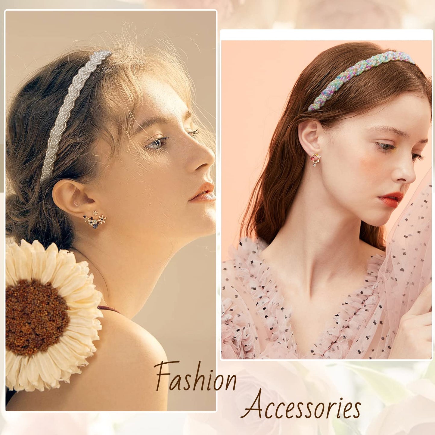 LYroo 8 Pack Headbands Metal Head Band Beaded Hair Bands Elegant Hairband No Slip Fashion Hair Accessories for Women Girls