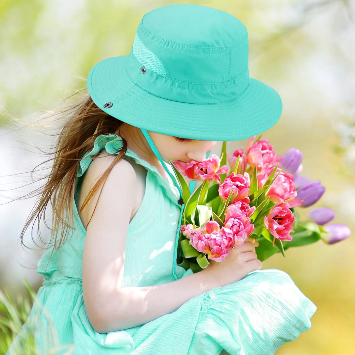 Century Star Outdoor Kids Sun Hat Boys Sun Hat Girls Beach Hat UPF 50+ Kids Bucket Hat Wide Brim Kids Fishing Safari Hat 2Pcs Rose Red & Lake Blue 5-13T