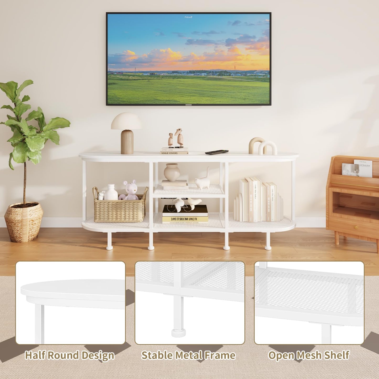 Leadpro TV Stand for Entertainment Center - TV Stands Table for Living Room - Small TV Console Table for Bedroom - Metal Television Stand with Storage Shelf - White