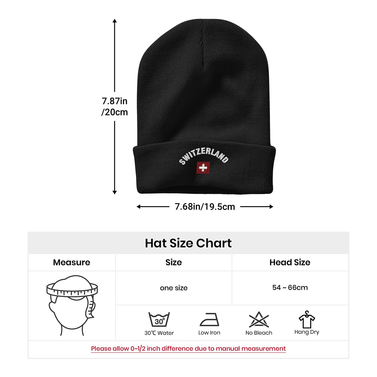 MiAnMiAn Swiss Flag Embroidery Beanie Knit Hats for Men & Women, Embroidery Winter Hats Skull Cap