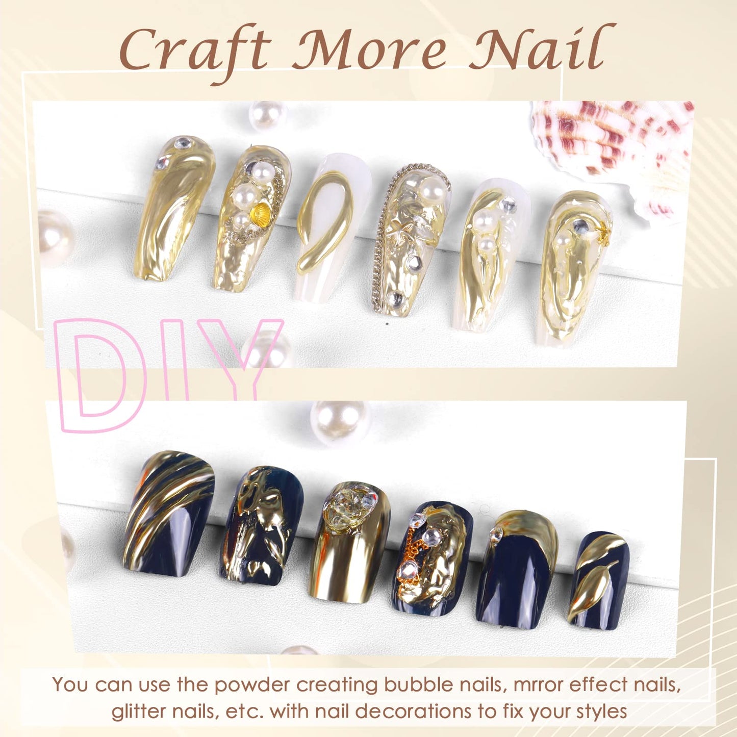 Laza Chrome Nail Powder Mirror Effect Metallic Dust Holographic Glitter Glazed Manicure Decoration Reflective Pigment for DIY Gel Polish Nail Art, Resin Craft, Gifts - Silver Gold