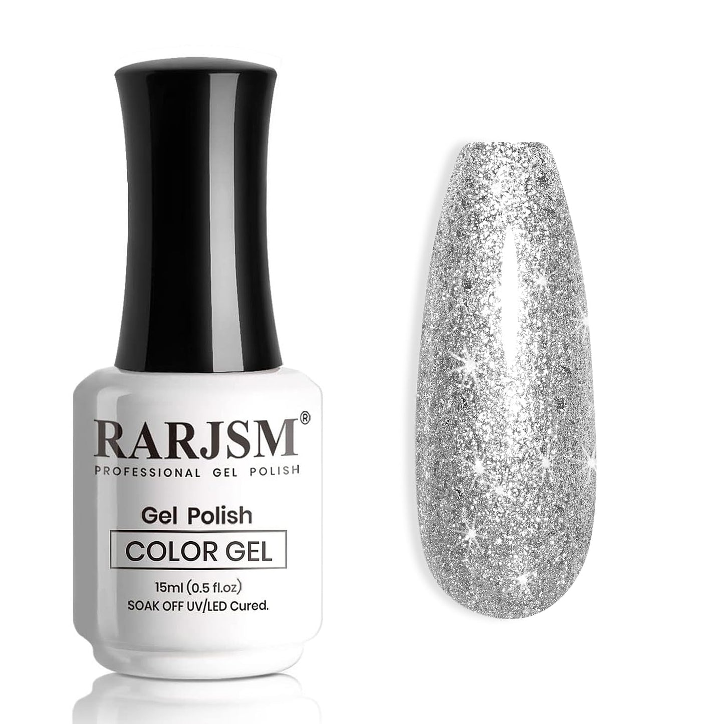 RARJSM Glitter Gel Nail Polish Platinum Silver Shiny Metallic Silver Diamond Gel Polish Sparkly Chunky Pigments Nail Gel Polish Soak off Led UV Curing Required for Nail Art Salon Manicure Christmas