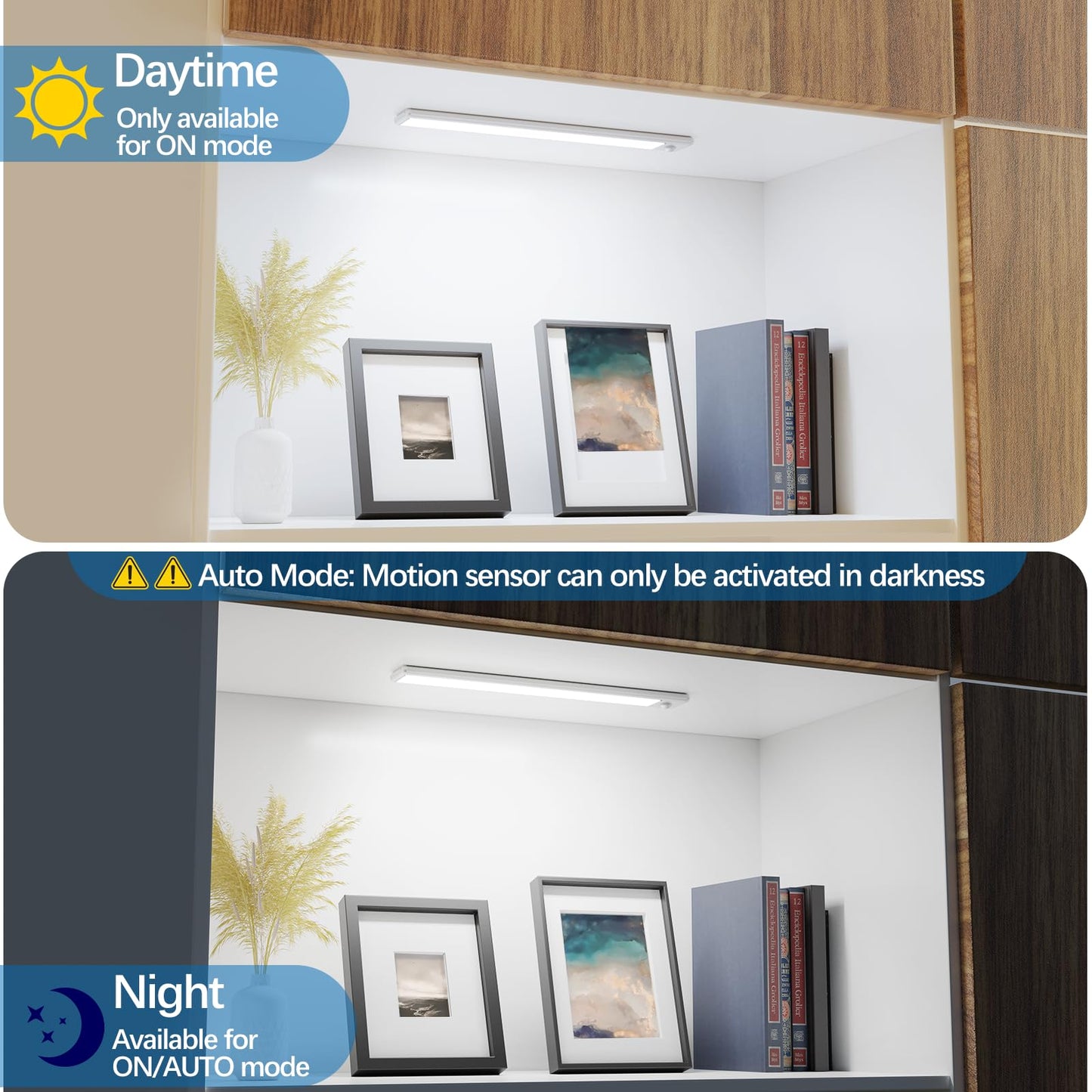 YLXS 51-LED Motion Sensor Under Cabinet Light, 12-inch Magnetic Rechargeable Under Counter Closet Lights, Wireless Night Light Bar, 3-Pack, Cool White