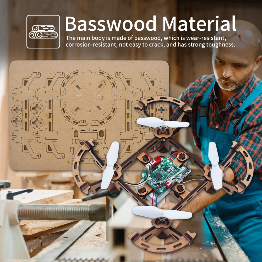 Diy Mini Wooden Drone RC Quadcopter Building Kits for Kids or Beginner,School Educational Science Kits Remote Control for Boys and Girls and Teens(Ages 5-7, 5-9, 8-12, 10+) gkfescc XYQ-1