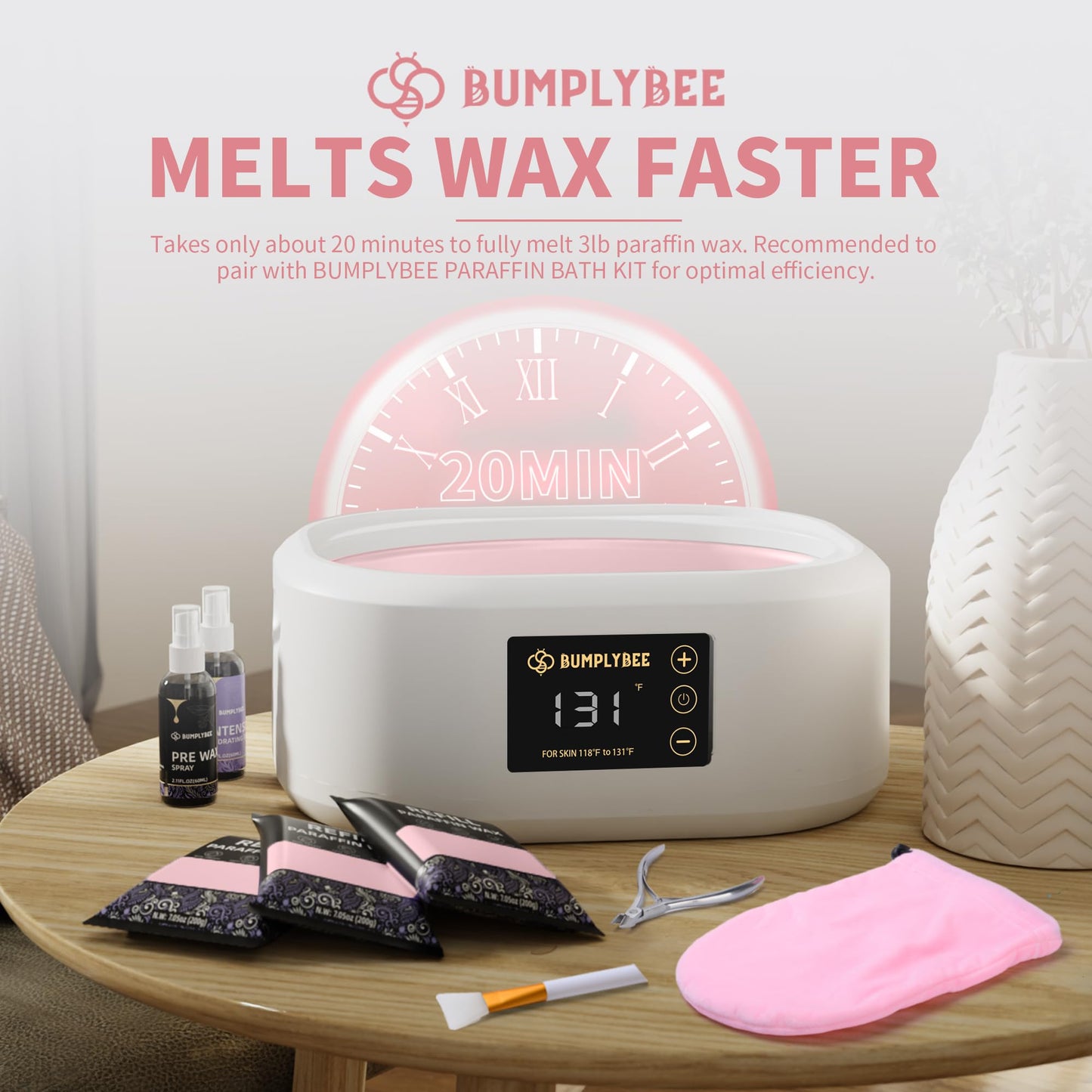 BUMPLYBEE Paraffin Wax Kit - 10 Packs Peach Scent Refills With Silicone Brush for Hands and Feet - Skin Moisturizing, Non-Greasy, Easy-Peeling