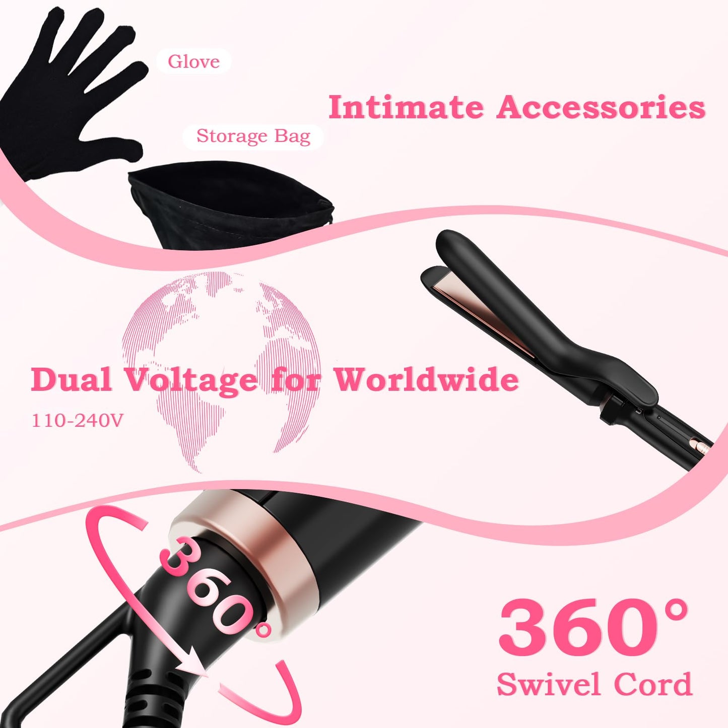 Ufree 5 in 1 Curling Iron with Interchangeable Ceramic Barrels (0.35"-1.25"), Curling Wand Set with Flat Iron Hair Straightener, Instant Heat Up, Dual Voltage Hair Curler, Gifts for Women