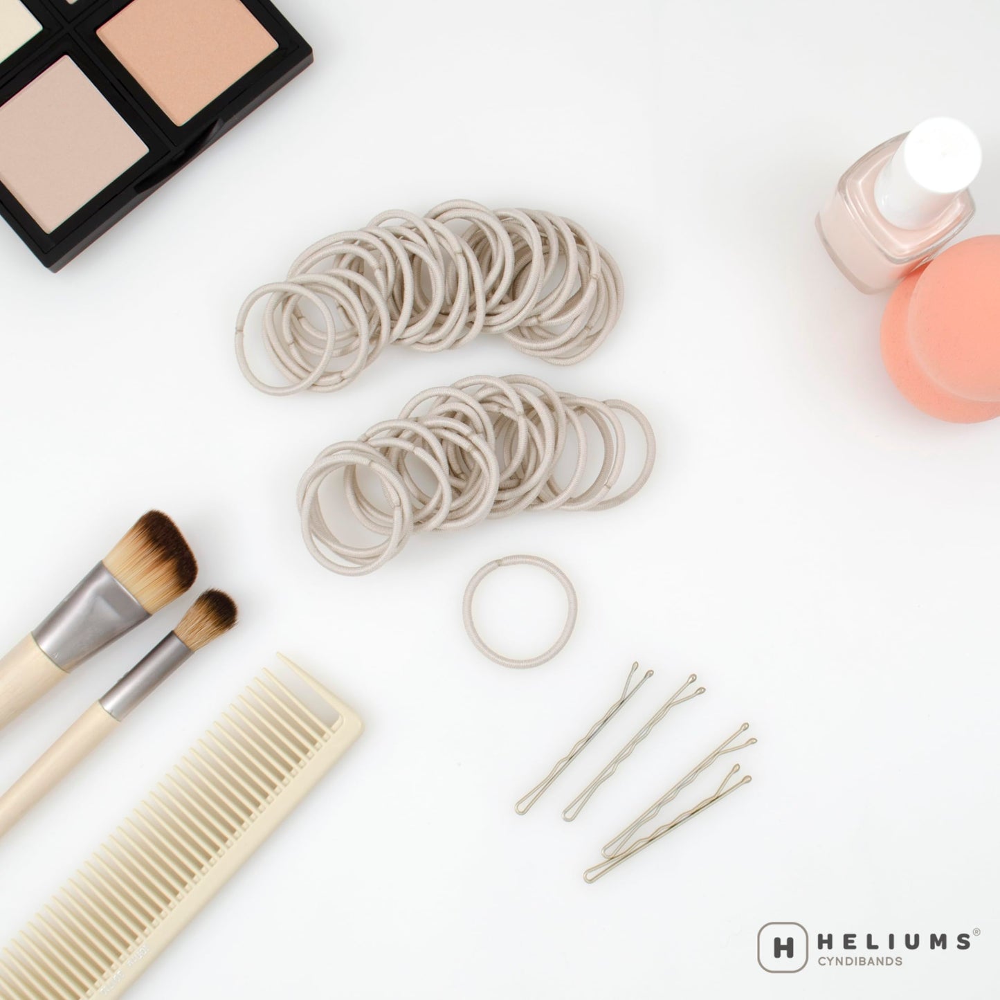 Heliums Small Hair Ties - Ash Blonde - No Damage Mini 1 Inch Reusable 2mm Elastics for Thin Hair and Kids, Neutral Ponytail Holders - 48 Count
