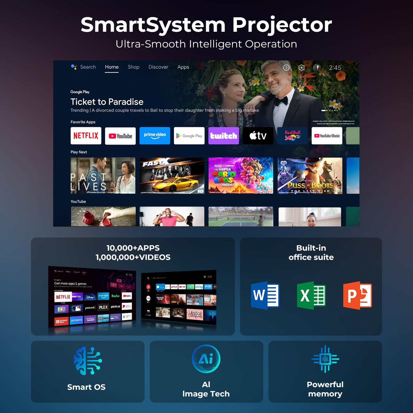 TransarJect Portable WiFi and Bluetooth Projector - 4K 1080P Supported Mini Movie Projector, 270°Adjustable Stand Outdoor Home Theater Star Projector with Ambient Light for Phone TV Stick Laptop