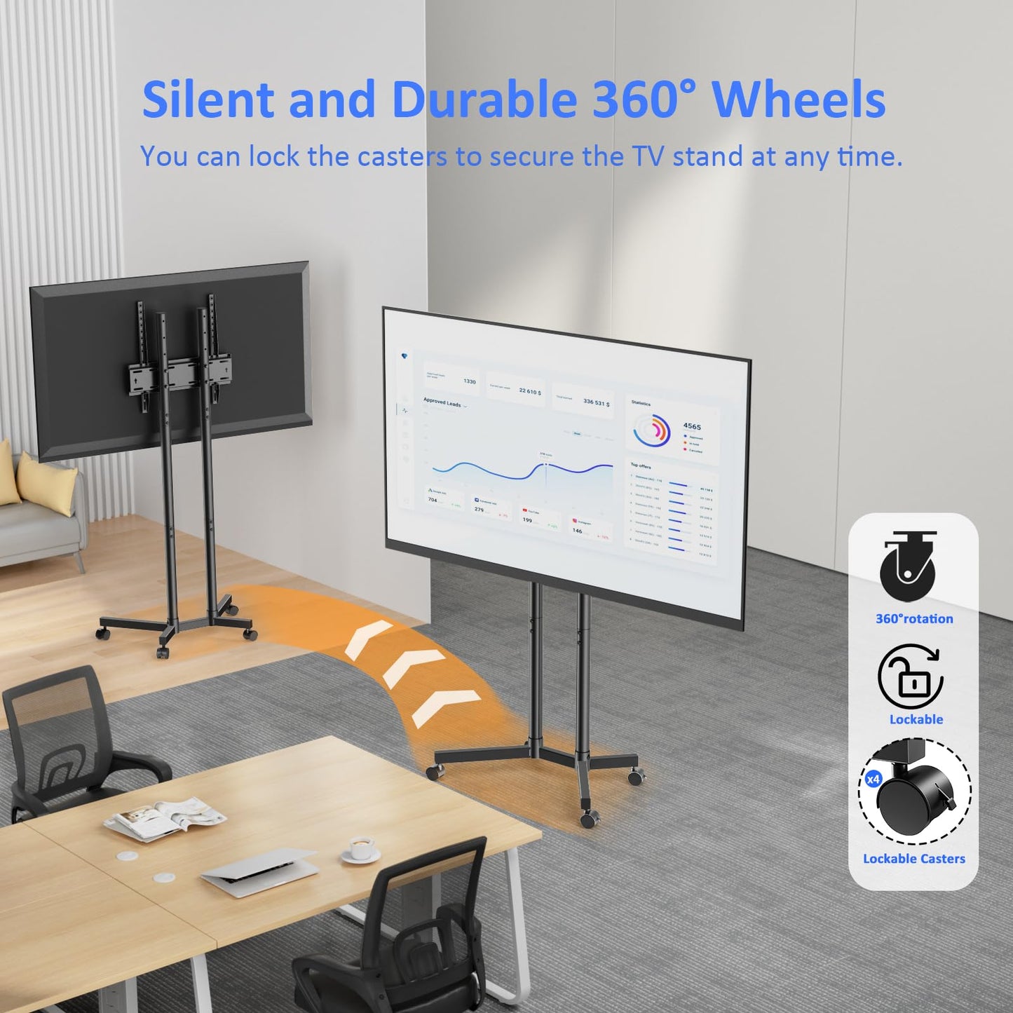 Afaloona Rolling TV Stand for 32 to 65 inch TVs up to 88 lbs, Mobile TV Cart with Lockable Wheels, Height Adjustable, Max VESA 400x400mm, Portable Mobile TV Stand for Bedroom, Office, Outdoor, Black