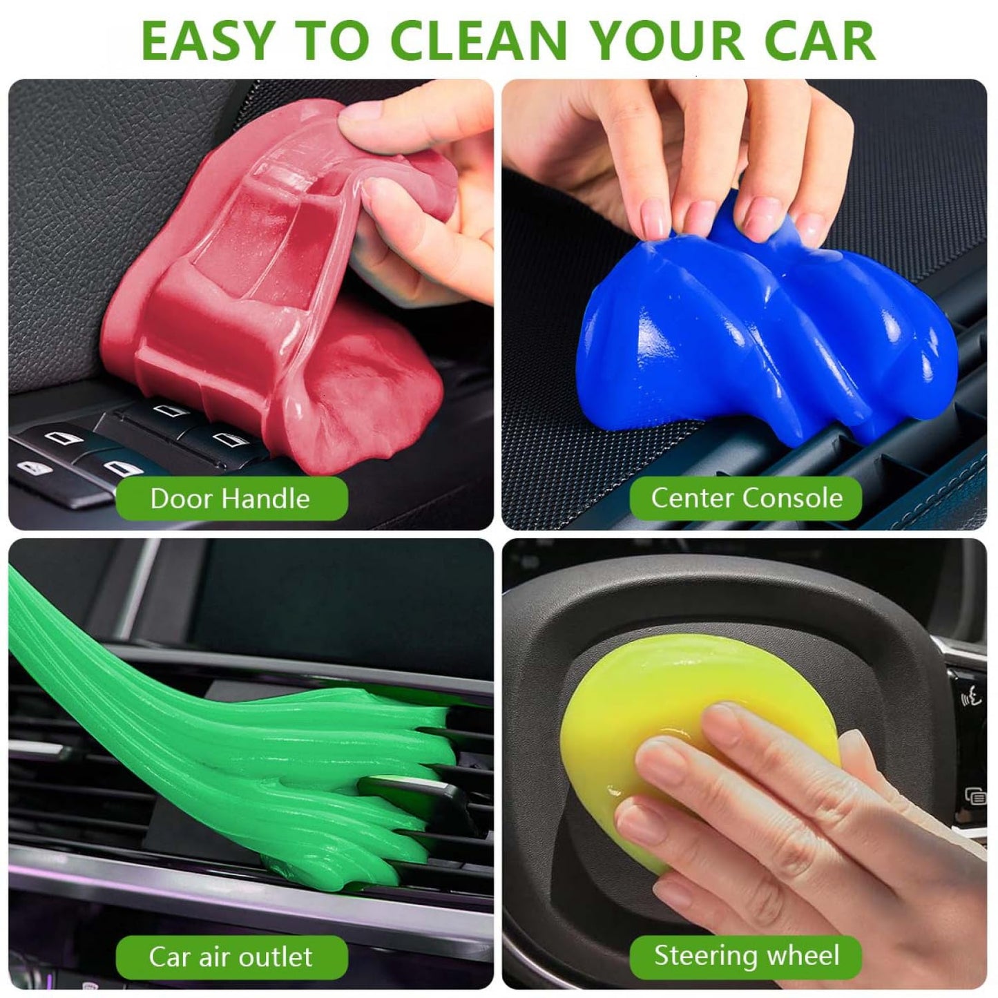 SenseYo 4 Pack Car Cleaning Gel Putty Slime Cleaner for Car Interior Detailing Keyboard Cleaner (Blue Pink Green Yellow)