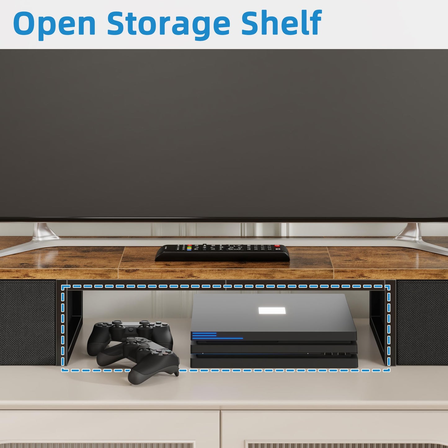 YAOHUOO 45" Large TV Riser with Fabric Drawers for 32-60 inch TV, TV Stand Riser with Steel Legs, Tabletop TV Riser Shelf, Monitor Stand Riser for Home Office, Rustic Brown