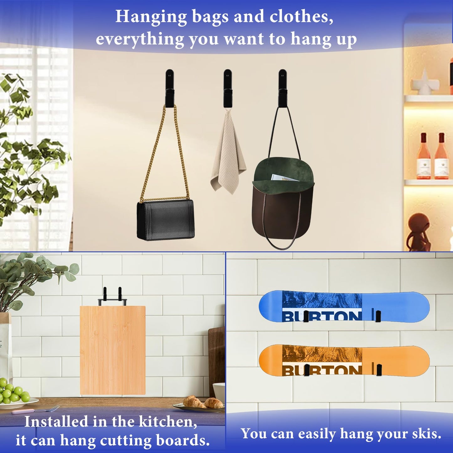 ZWIN 4Pcs Horizontal Snowboard Wall Mount Clips, Horizontal Snowboard Wall Rack Hanger Holders Storage Skateboard Wall Mount Display Rack for Room Garage Business