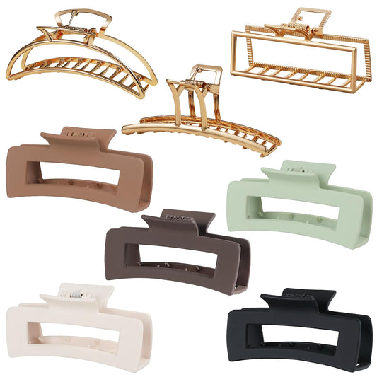 8 Pcs Hair Claw Clips, 5 Square Matte Clips and 3 Metal Non-Slip Strong Hold Claws for Women