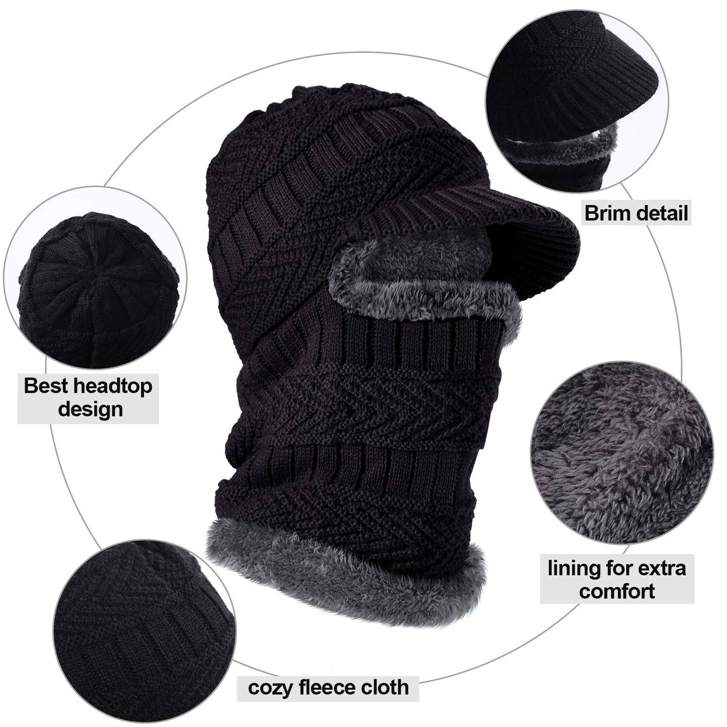 Syhood Knitted Balaclava Beanie Hat Winter Neck Warmer Ski Face Cover Neck Gaiter (Black, Grey,2 Pieces)