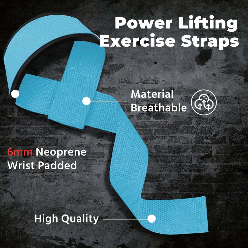 Lifting Straps, Weightlifting Straps, Deadlift Straps with Padded Neoprene for Power Lifting, Bodybuilding, Gym Workout, Strength Training & Fitness Workout - Blue