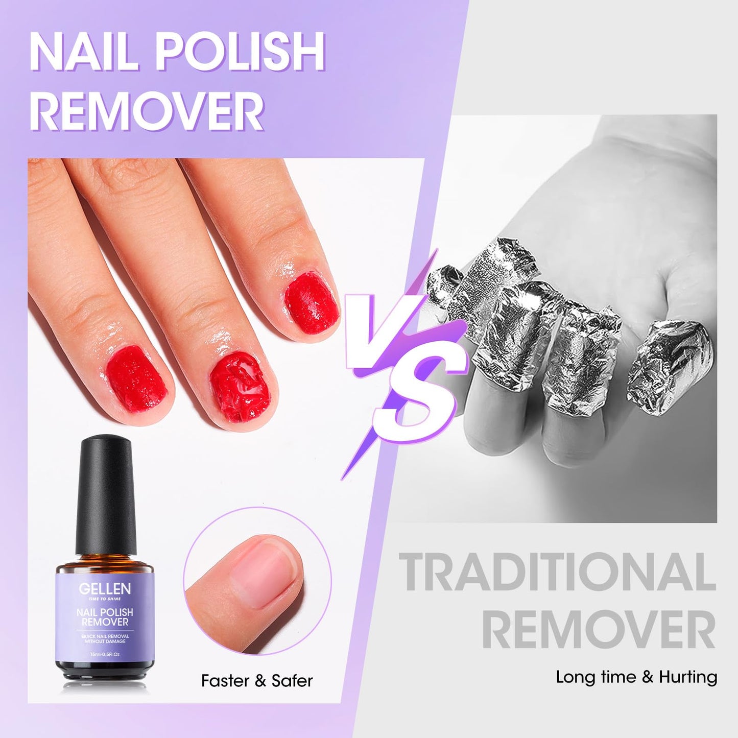 Gellen Gel Nail Polish Remover, 2 Pack Professional Gel Polish Remover for Nails, Quick & Easy Polish Remover In 3-5 Minutes, No Need for Foil Soaking Or Wrapping