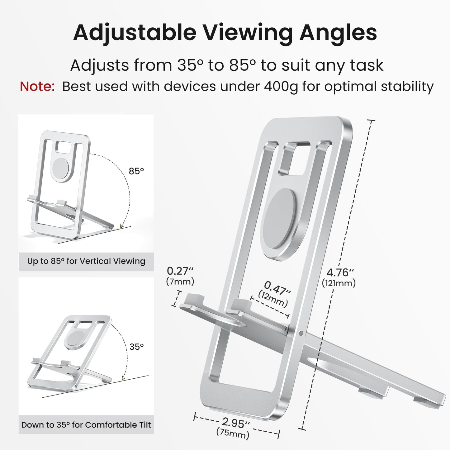 Itramax Portable Cell Phone Stand,Foldable Phone Holder for Desk,Folding Travel Phone Stand,Adjustable Phone Holder for Recording Compatible with iPhone 16 15 Pro Max,iPad mini,Samsung S24 S23,Kindle