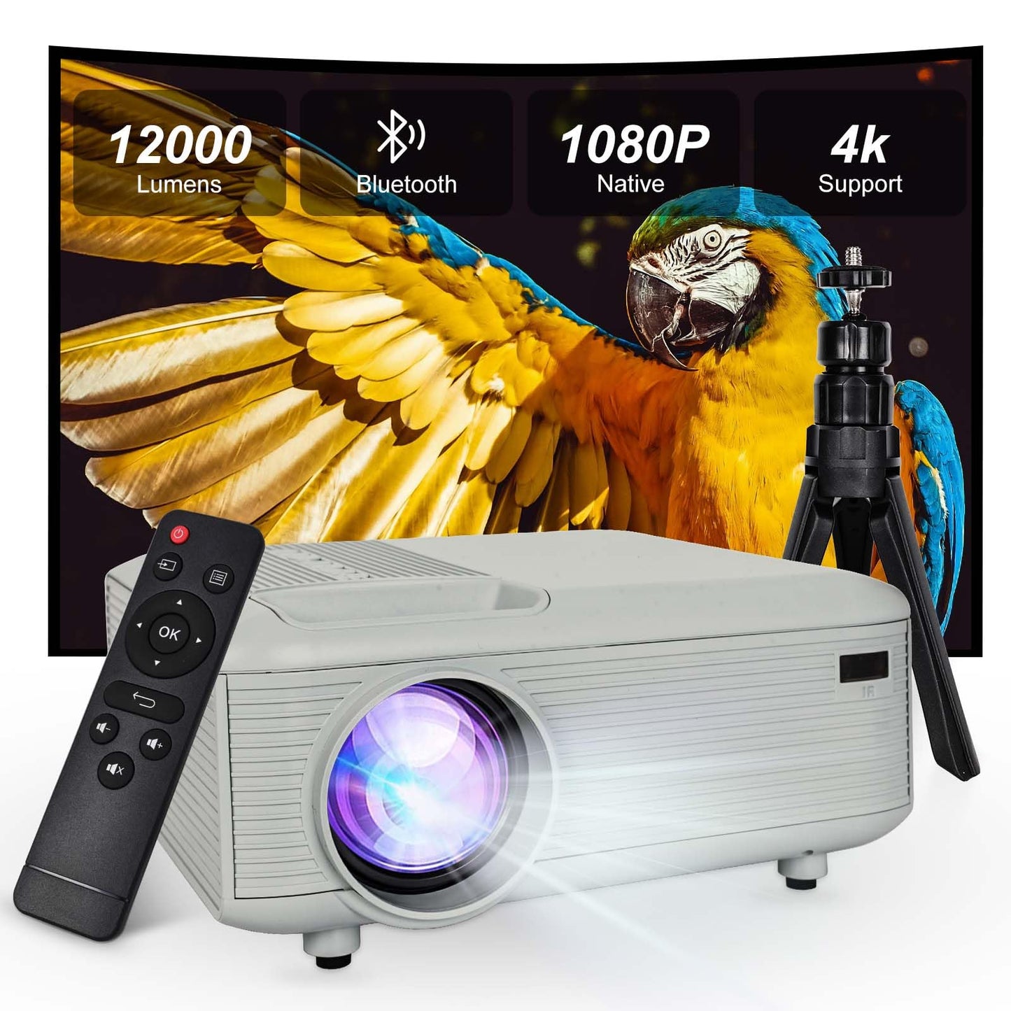 Mini Projector,4K Projector for Bedroom (Phone HDMI Cable And Stand Included),,200-Inch Large Screen, Compatible With Smartphones/TV Sticks/PS5/Laptops/PC/HDMI/USB, Indoor and Outdoor use