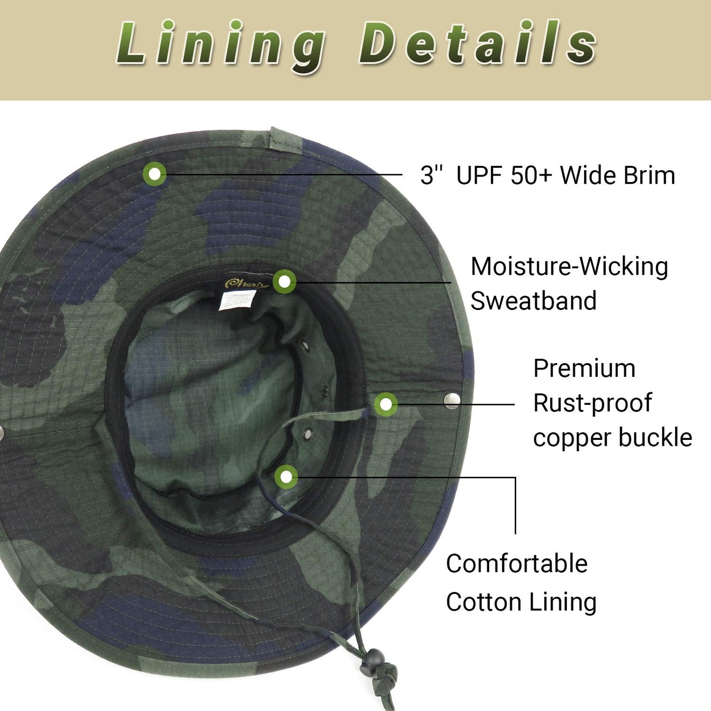 Phaiy Bucket Hat with String Camo Military Boonie Hat UPF 50+ Wide Brim Sun Hat for Men Fishing Hiking Safari