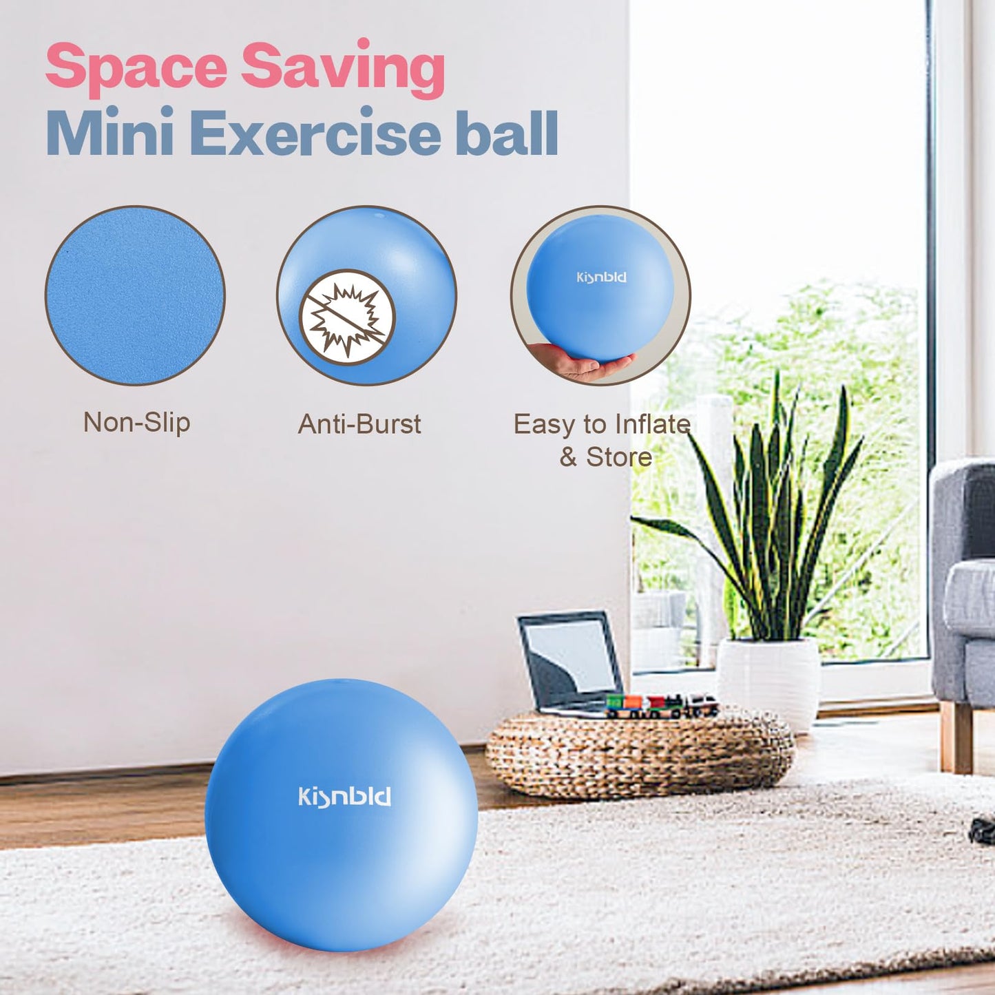 kisnbld Small Exercise Ball, 9 Inch Mini Pilates Ball, Anti Burst and Slip Resistant Mini Yoga Ball for Stability, Fitness, Physical Therapy, Stretching & Core Strength Workout at Home Gym & Office