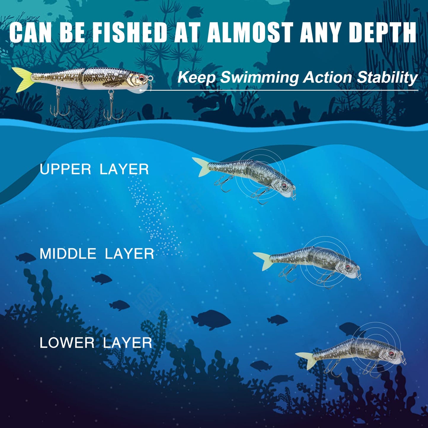 TRUSCEND Fishing Lures for Bass, Glide Baits with Vertical Tongue Design, Segmented Swimbaits Bass Fishing Lures for Saltwater Freshwater, Slow Sinking Plugs Lures for Bass Walleye Trout Pike Musky