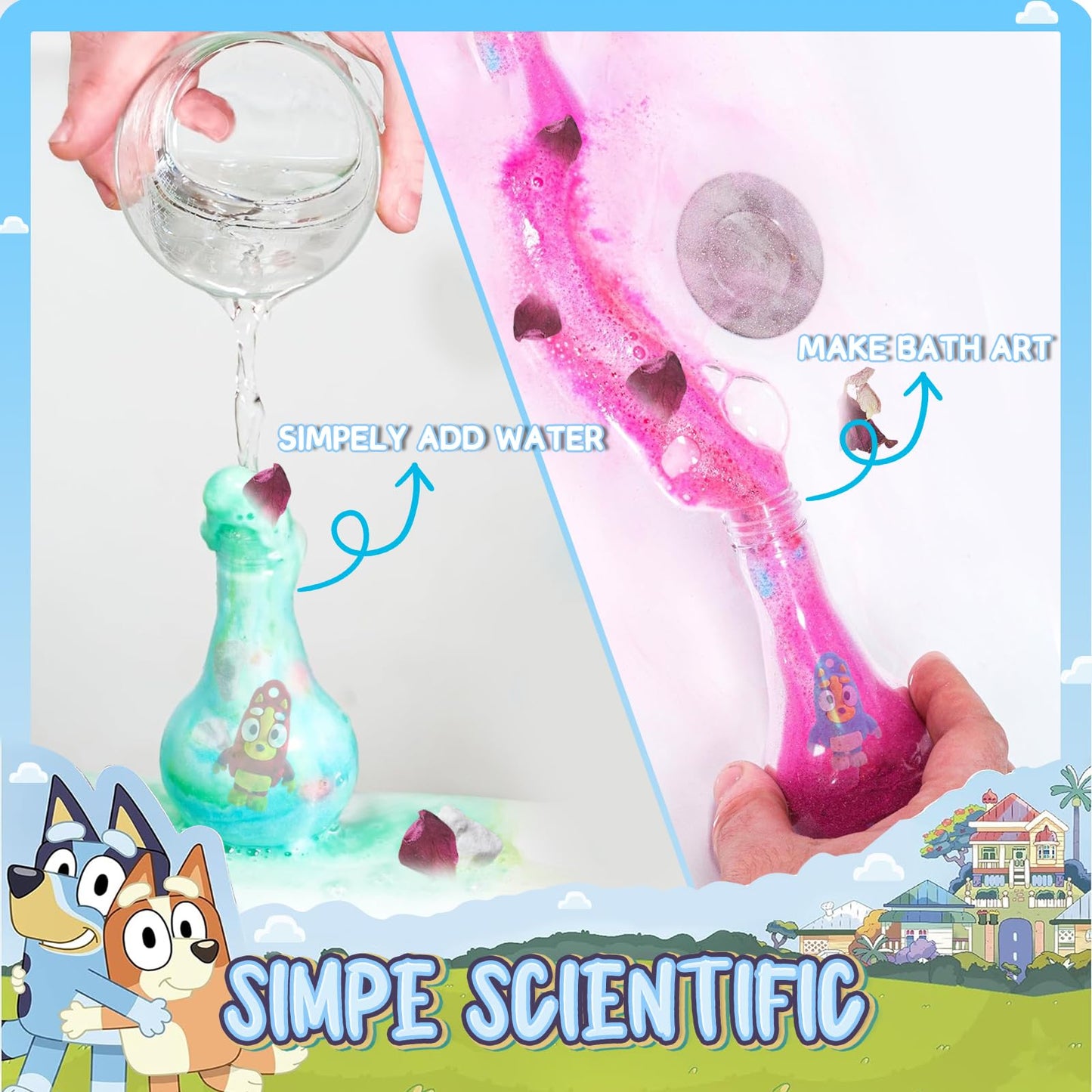 Bath Bombs Potions: Blue Heeler Bath Bombs for Kids, Kids Bath Bombs with Toys Inside for Dry Skin Moisturize, Kids Bath Toys & Scientific Toys, Dried Rose Petals with Eruption of Foams, Kid Gift Set