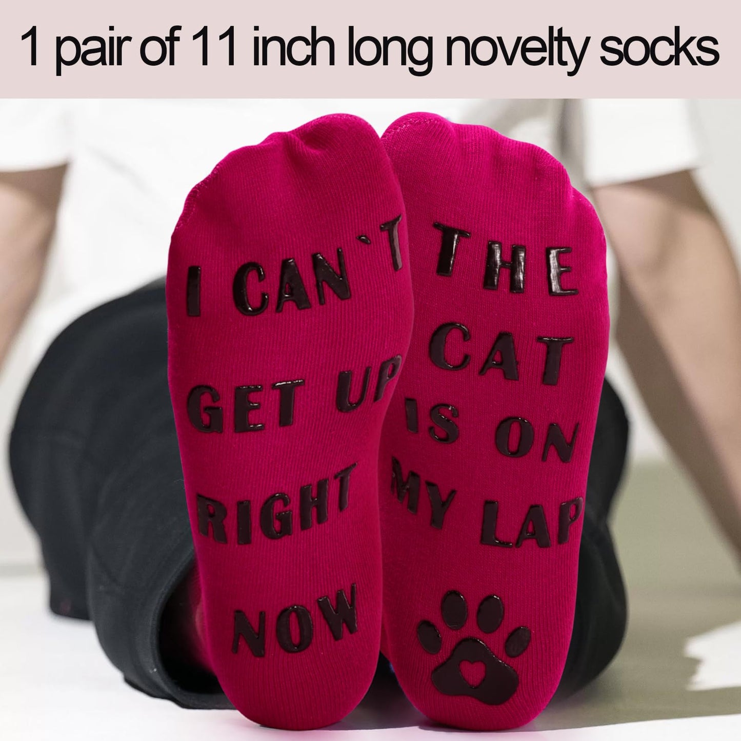 Women's Cat Beanie Knitted Winter Hats for Women Girls with Novelty Socks Cute Cat Lover Gifts Funny Cat Mom Gifts Hot Pink