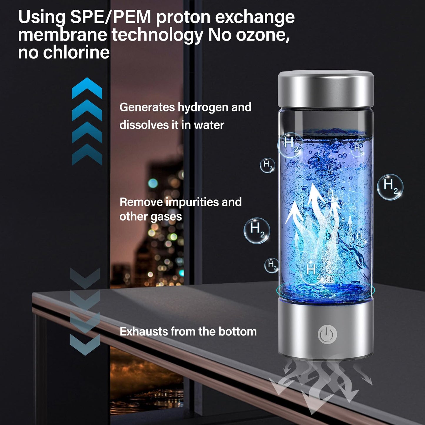Hydrogen Water Bottle, 3000PPB Portable Hydrogen Water Ionizer Machine, Rechargeable Hydrogen Water Bottle Generator,with SPE & PEM, Hydrogen Water Cup for Exercise, Travel, Home, Office(1pcs)