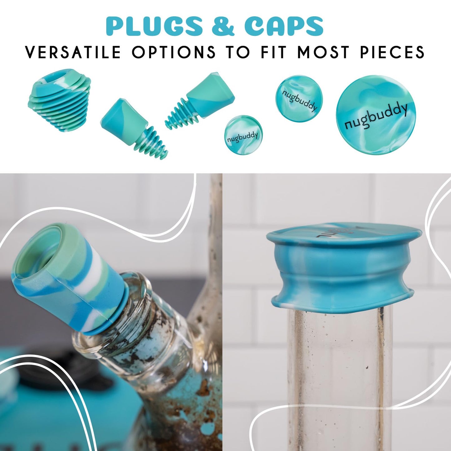 nugbuddy Glass Cleaning Kit - Reusable Silicone Accessories - Complete Kit to Clean your Piece, Just Add Cleaner - Reusable Soaker Bag, Brushes, Mat, Caps & Plugs, Funnel, & Microfiber Towel