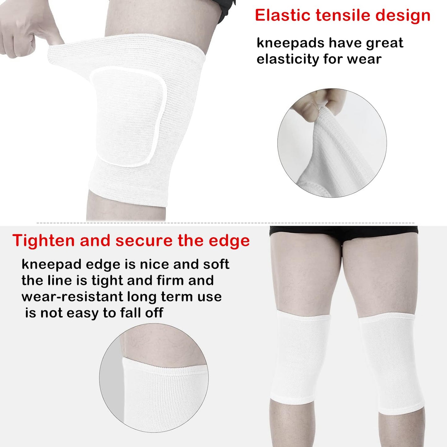 Kids Volleyball Kneepad Soft with Sponge 1 Pair, Knee Sleeve for Adult Youth Pole Dance Cycling Soccer Roller Skating-Elbow Support Work Gym Yoga Golf Leg Protector Auto Mechanic-Black(White, S)