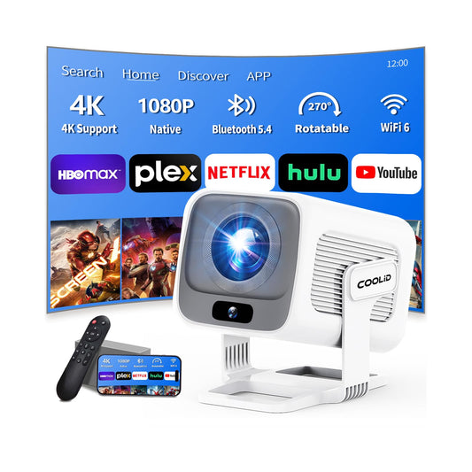 Mini Projector 1080P, Projector 4K Full HD, Smart Projector Featuring Auto Focus & Keystone Correction with Built-in Apps, Portable Projector WiFi 6 & Bluetooth 5.4 180° Rotation for Phone/Tablet/HDMI