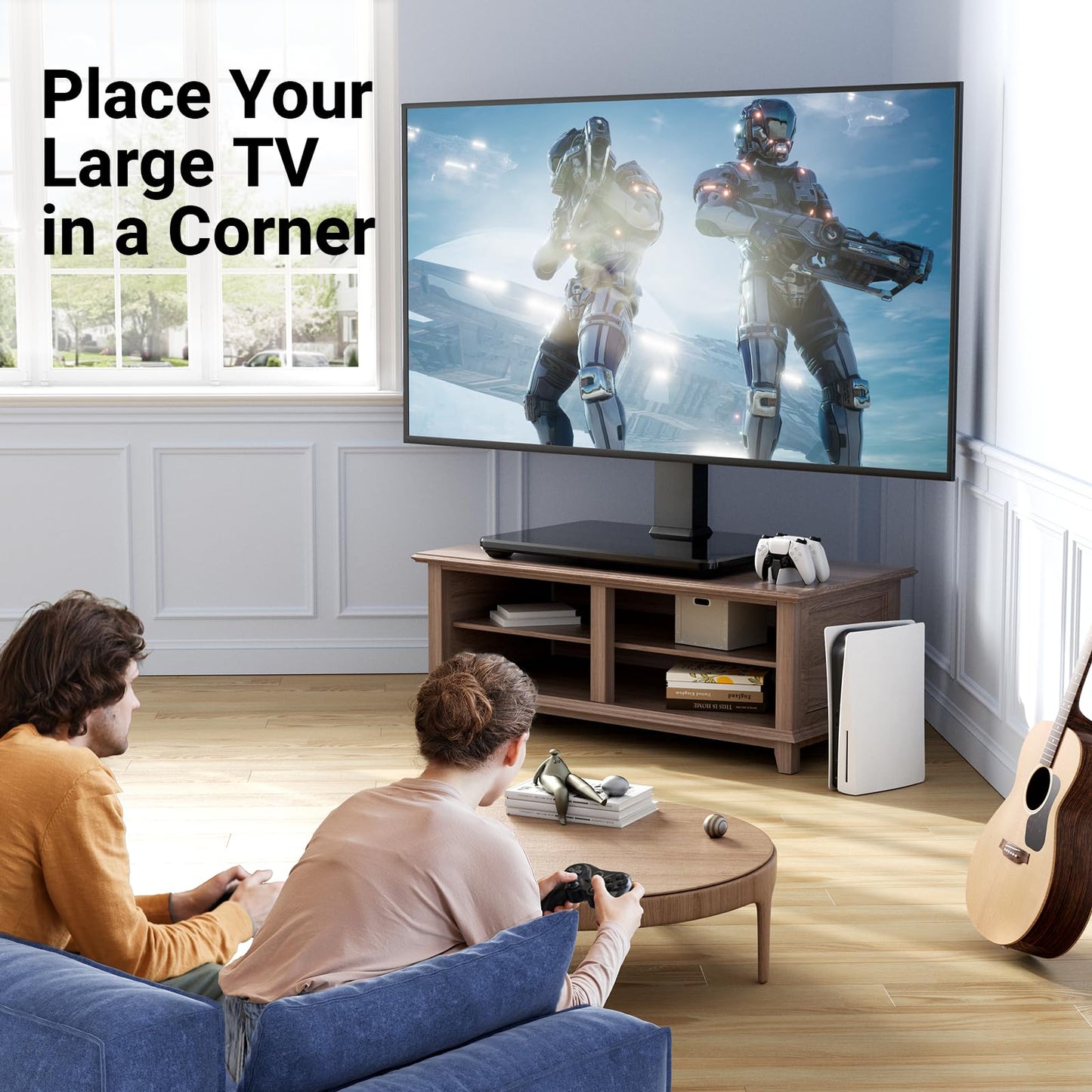 PERLESMITH Swivel Universal TV Stand for 37-80 inch LCD OLED Flat/Curved Screen TVs-Height Adjustable Table Top Center TV Stand with Wire Management, VESA 600x400mm up to 88lbs