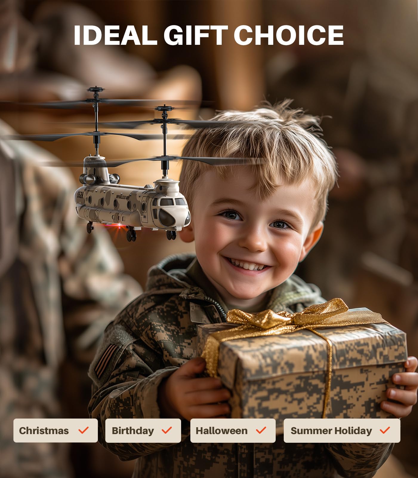 SYMA Remote Control Helicopter, S52H Military Transport RC Helicopters with Altitude Hold, One Key take Off/Landing, LED Light, Low Battery Reminder, Army Toys for Kids and Military Fans