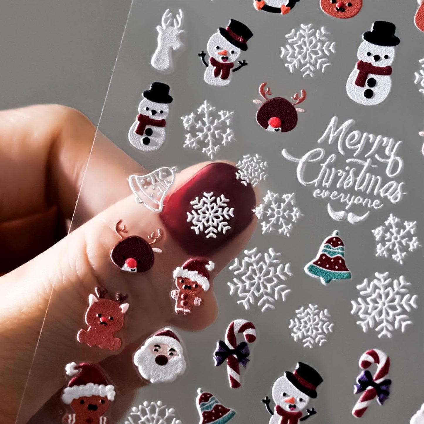 Christmas Nail Art Stickers Decals 5D Embossed Snowman Nail Stickers Self-Adhesive Snowflake Santa Claus Xmas Tree Bell Elk Nail Decals for Women Girls Winter Holiday Manicure DIY Nail Supplies