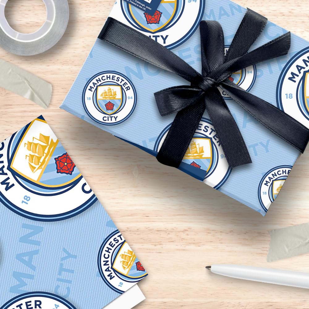 Manchester City FC Paper Gift Wrap Sheets Set (One Size) (Blue/White)
