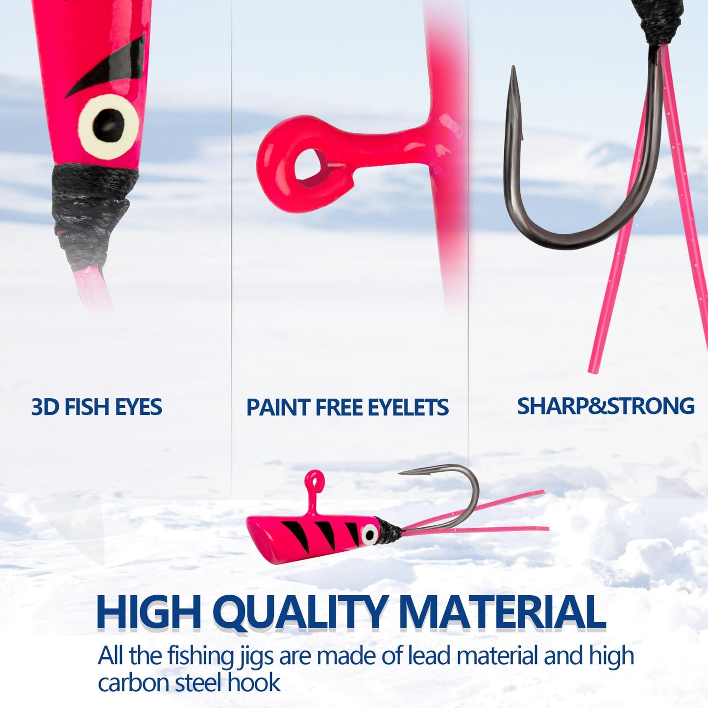 Ice Fishing Jigs, 20pcs Dancing Ice Fishing Jig Rubber Skirt Kit Winter Ice Fishing Lures Ice Fishing Lures and Jigs Walleye Ice Fishing Gear for Ice Jigging Panfish Crappie Panfish Pike, 4 Styles