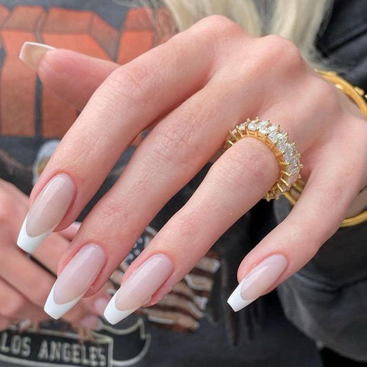 SAVILAND French Tip Press On Nails: Long Coffin Thicker & Sturdy Acrylic Press On Nails 150 PCS Long-lasting Nude French Tip Nails Natural Look Fake Nails Soft Gel Nail Tips DIY Fast Home Manicure