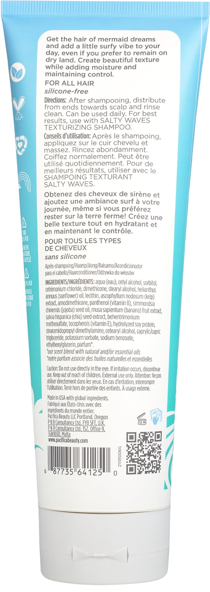 Pacifica Beauty Conditioner, Salty Waves Texturizing and Moisturizing, 8 Fl Oz, Banana Scent, For All Hair Types, Vitamin B + Vitamin E, Vegan & Cruelty Free