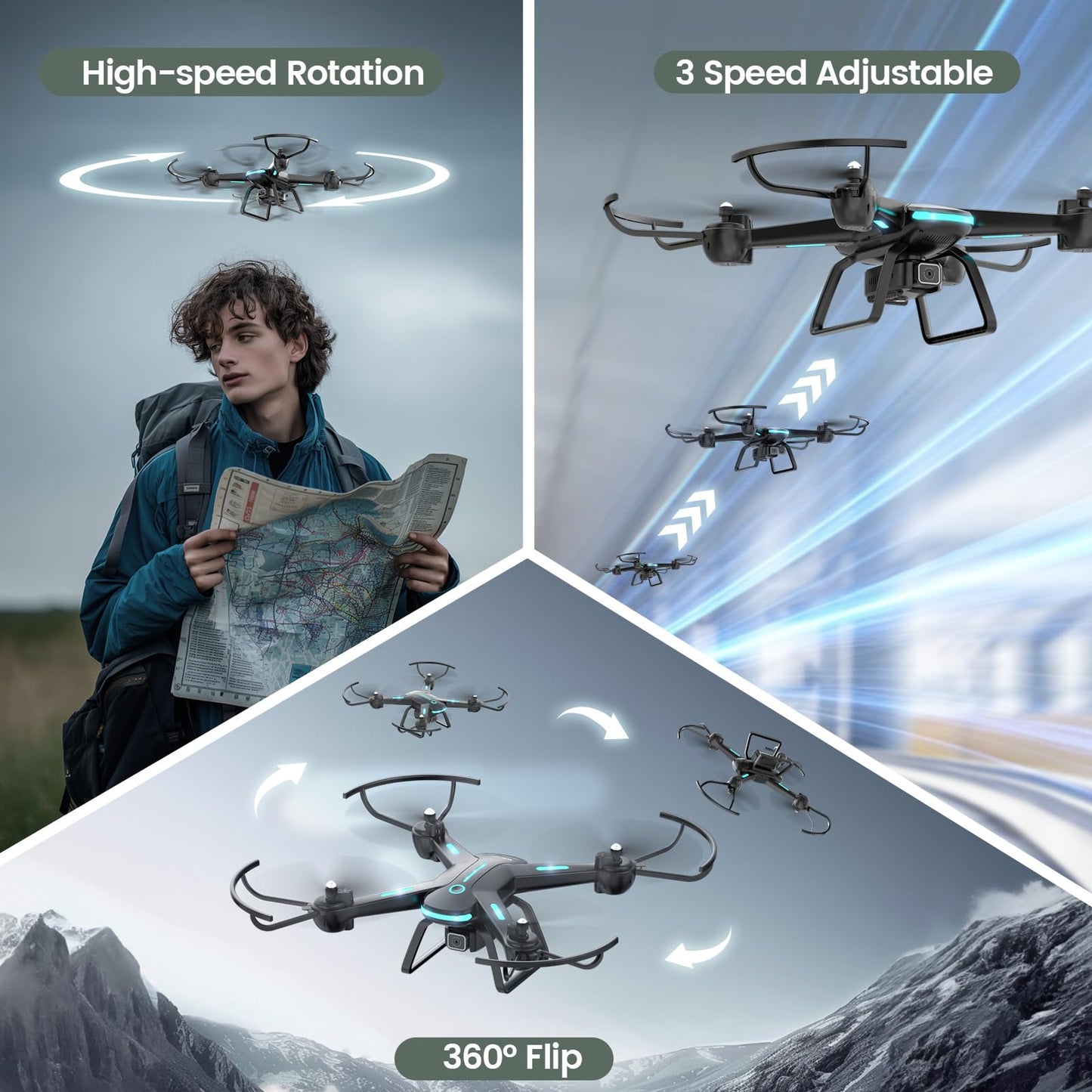 Drone with Camera for Kids 1080P HD FPV Drones, WeFone RC Quadcopter for Adults Beginners with Altitude Hold, 360 Flips, Headless Mode, One Key Start, Waypoint Fly, 2 Batteries