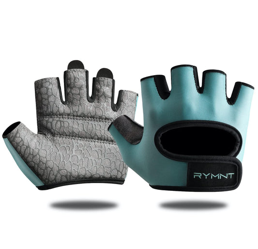 RYMNT Minimal Weight Lifting Gloves,Short Micro Workout Gloves Grip Pads with Full Palm Protection & Extra Grip for Men Women Weightlifting,Gym,Exercise Training.Aqua-Small