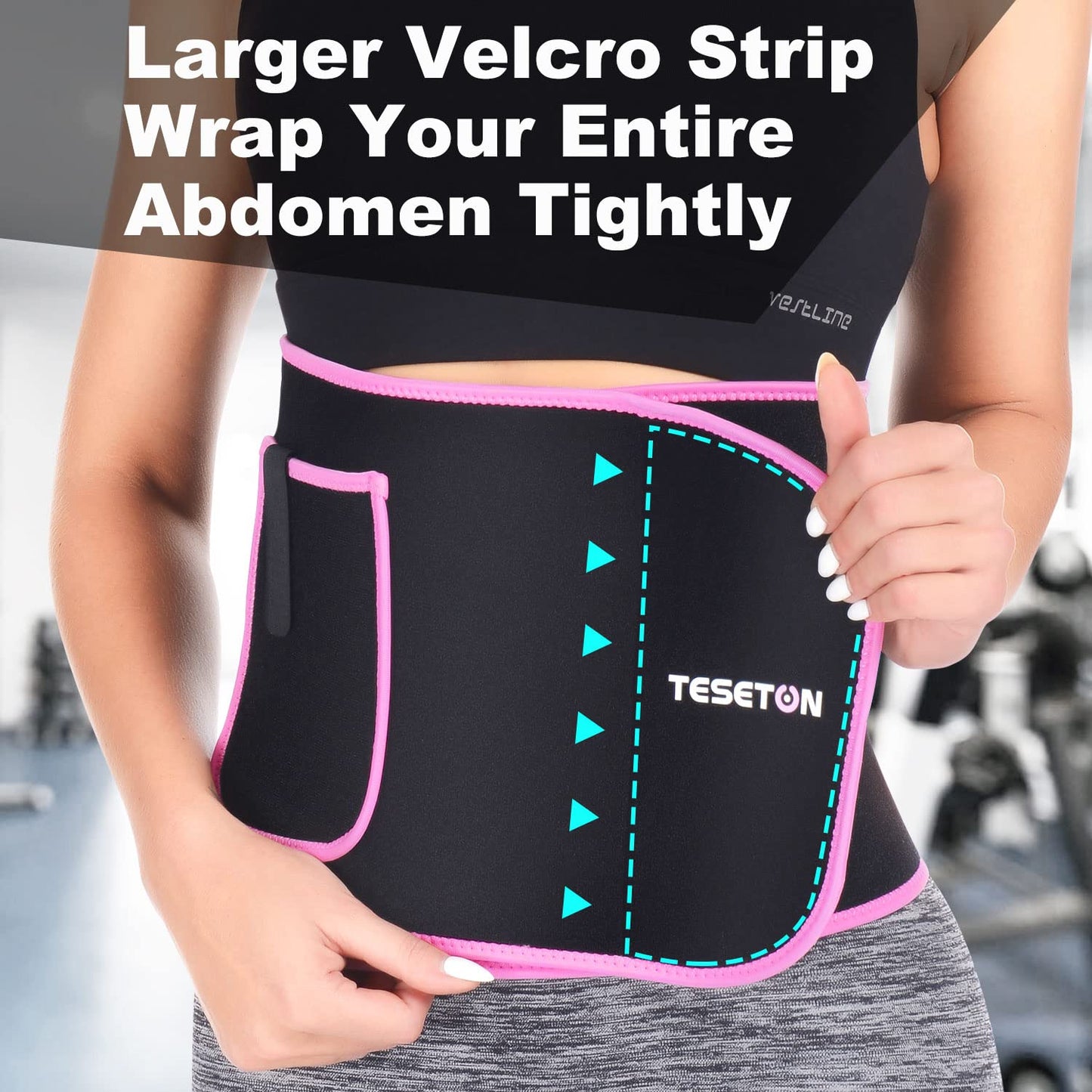 TESETON Sweat Band Waist Trainer for Women, Wasit Trimmer for women Men, Sweat Belt, Wraps Waist Trainer for Belly Fat, Stomach Sauna Sweat Band for Men Sport Fitness Pink S