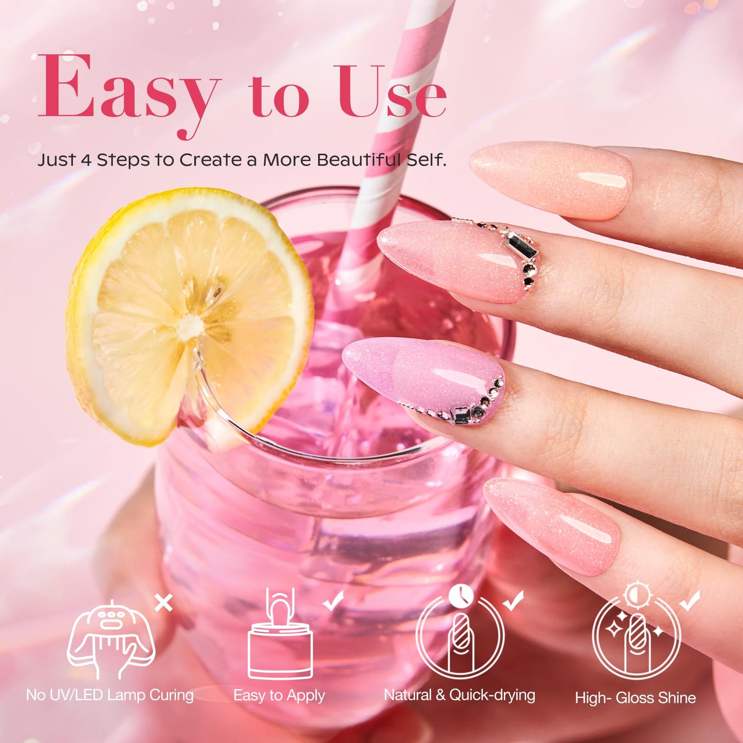 AZUREBEAUTY Dip Powder Nail Kit, 6 Colors Jelly Pink Transparent Nude Hot Pink Peach Dip Dipping Powder Starter Set, French Nail Art Manicure DIY Salon, No Need Nail Lamp Cured Mother's Day Gift