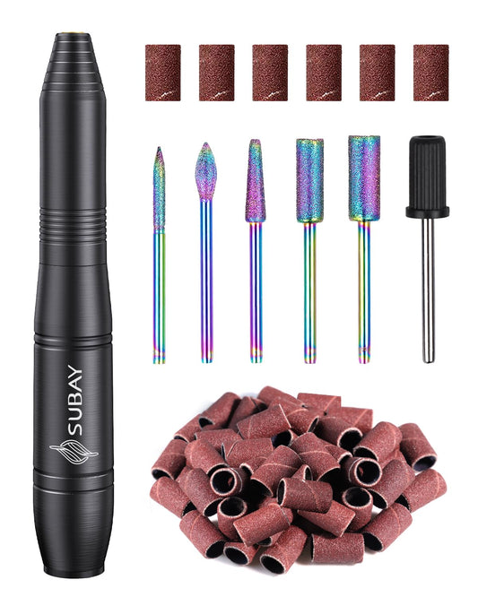 Subay Acrylic Nail Drill, Electric Nail File for Acrylic Gel Nails, Portable USB Nail Drill Machine with 6 Nail Drill Bits and 26 Sanding Bands for Nail Technicians Manicure Pedicure - Black