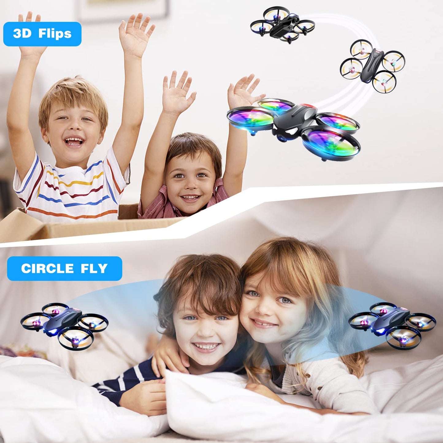 4DRC V16 Drone with Camera for Kids,1080P FPV Camera Mini RC Quadcopter Beginners Toy with 7 Colors LED Lights,3D Flips,Gesture Selfie,Headless Mode,Altitude Hold,Boys Girls Birthday Gifts,
