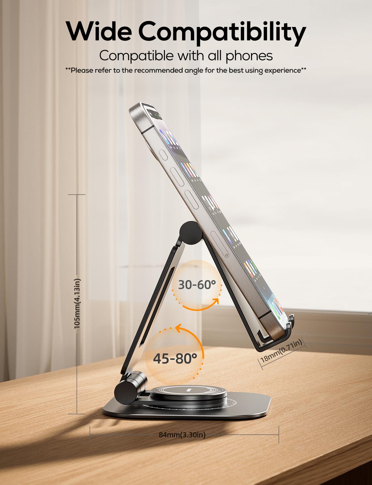 Nulaxy 360 Rotating Cell Phone Stand, Fully Adjustable Foldable Desktop Phone Holder Cradle Dock, Thick Case Friendly, Compatible with All Phones, Nintendo Switch, Black