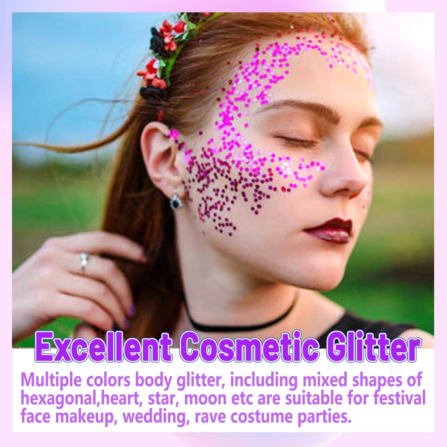 Allstarry Holographic Chunky Body Glitter 4 Colors Cosmetic Face Glitter Makeup Colorful Mermaid Sequins Hair Face Paint Sparkling Festival Outfits Rave Accessories for Women Makeup