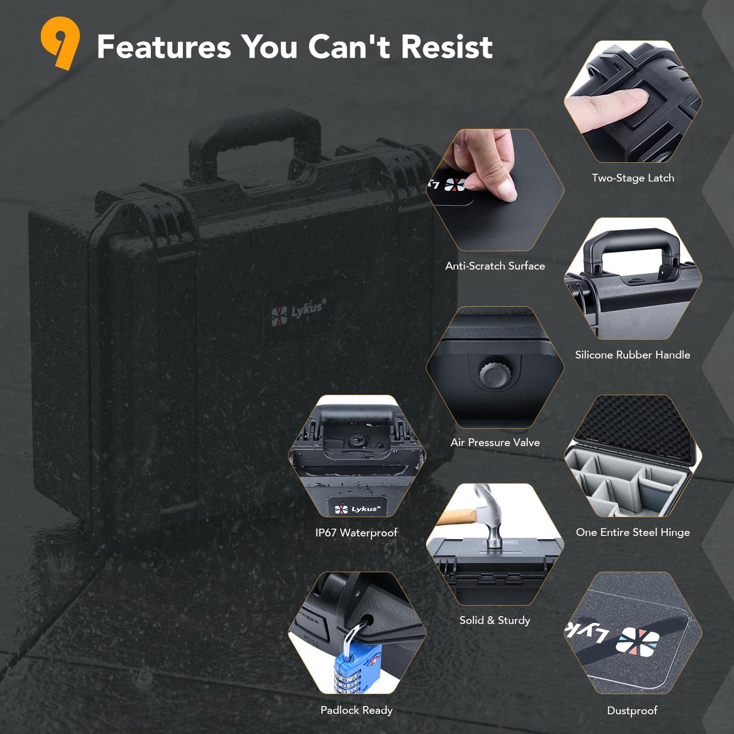 Lykus PVC1 Waterproof Hard Case with Padded Dividers for Cameras, Lenses, Dual DJI Mavic/Air/Mini drones