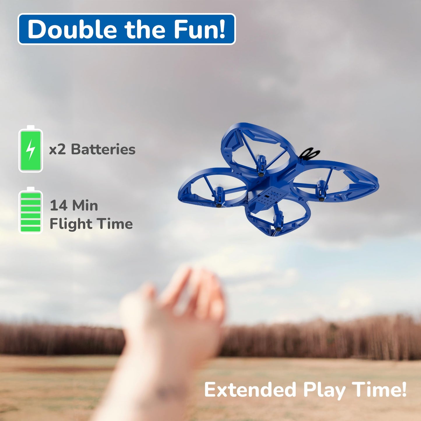 Contixo TD2 Kids Mini Drone – Beginner RC Butterfly Drones with LED Lights, One-Button Takeoff and Landing, 3D Flip, Headless Mode, Altitude Hold, 3 Speeds, 2 Batteries, Toy for Boys and Girls-Blue