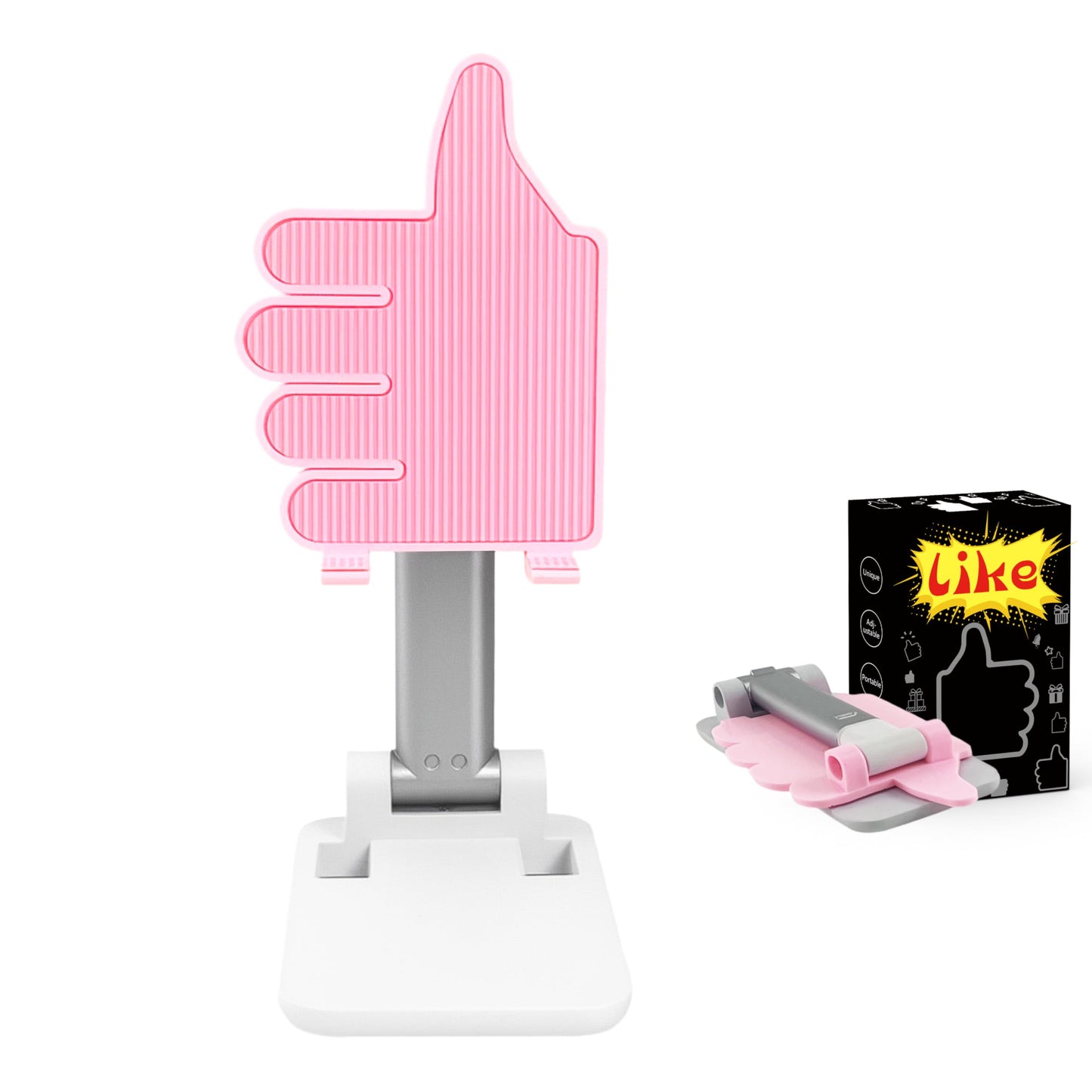 Yuibthr Foldable Cell Phone Stand Non-Slip,Thumbs Up Adjustable Phone Holder with Silicone，Portable Phone Stand for Desktop Compatible with All Mobile Phones (Pink)
