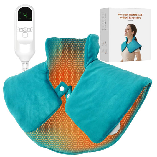 Weighted Heating Pad for Neck & Shoulders Pain Relief, Electric Heating Wrap, 6 Heat Settings, 4 Timers, Auto Shut-Off, Moist & Dry Use, Machine Washable, Gifts for Older, UL, CE Certification